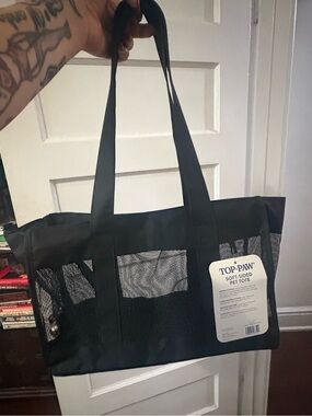 Top Paw Black Mesh Soft-Sided Pet Carrier Tote for cats or small dogs